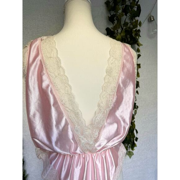 Vintage Satin Pink Cream Lace Bodysuit Snap Closure Teddy Lingerie - Picture 8 of 10